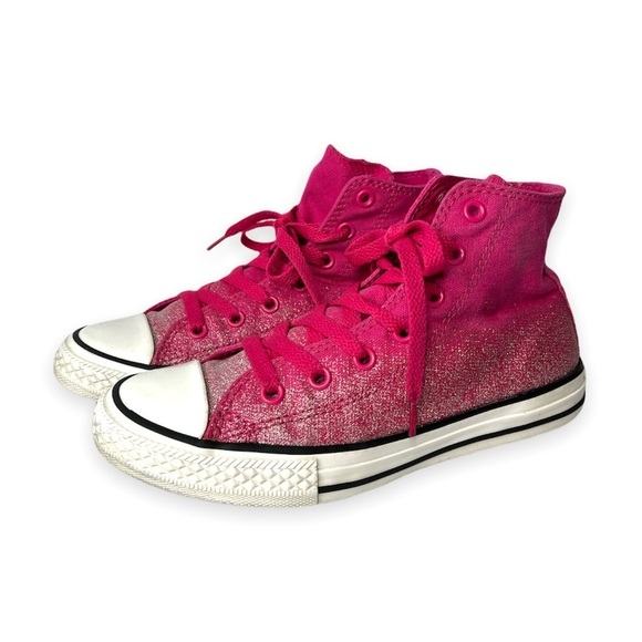 Converse All Star High Top Chuck Taylor Hot Pink Silver Glitter Sneakers Junior - Picture 3 of 17